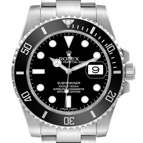 Black dial and ceramic bezel of a Rolex Submariner Date 116610LN