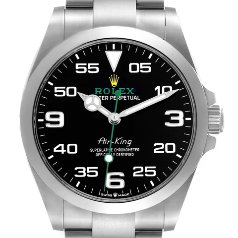 Black dial with 3-6-9 numerals of a Rolex Air-King 126900