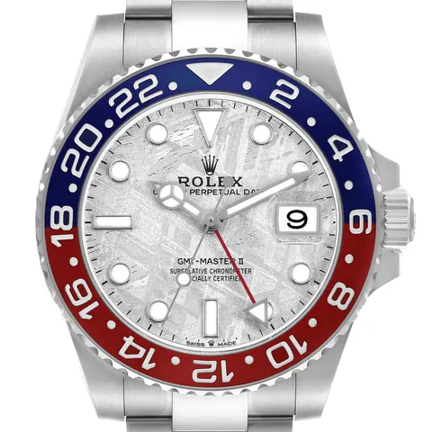 Blue and red "Pepsi" 24-hour bezel on a Rolex GMT-Master II 126719BLRO with meteorite dial