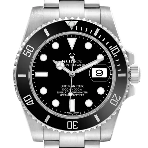 Black dial of a Rolex Submariner Date 116610LN