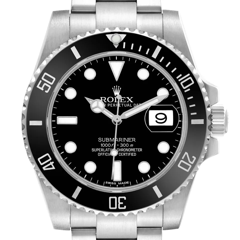 Black dial of a Rolex Submariner Date 116610LN
