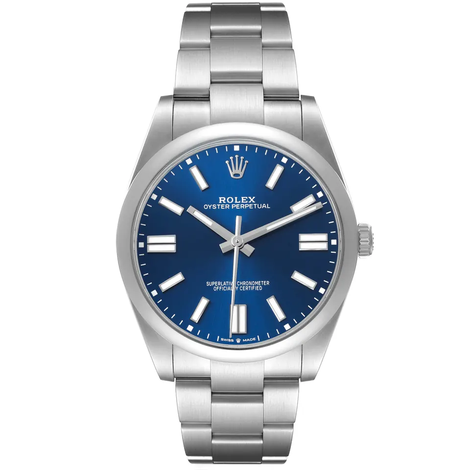 Blue dial of a Rolex Oyster Perpetual 41 124300
