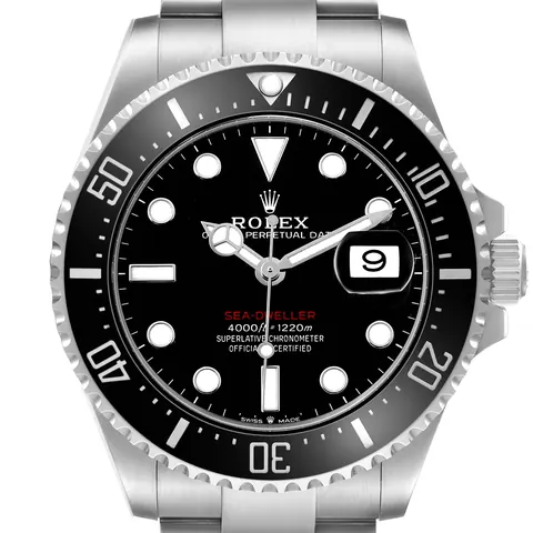 Black dial with red Sea-Dweller text on a Rolex Sea-Dweller 126600