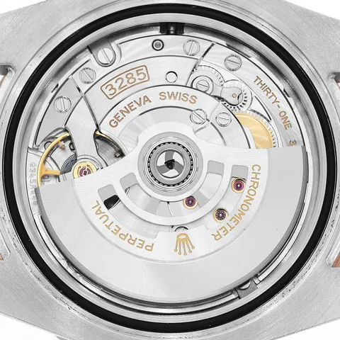 Open caseback showing the Rolex calibre 3285 movement of a GMT-Master II